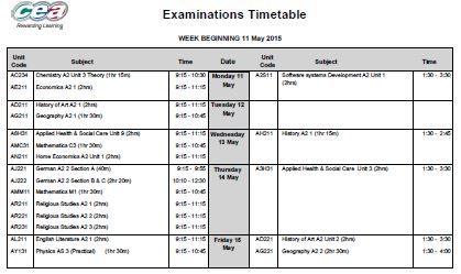 Summer 2015 External Exam timetables